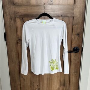 Title Nine White Long Sleeve Rash Guard with Green Leaf Design